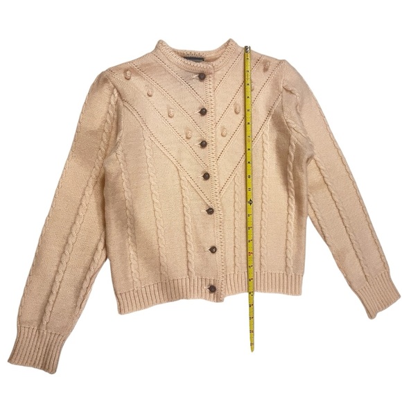Achalm Strick German Virgin Wool Y2K Cardigan Cream Cable Knit Size Small - Picture 4 of 12